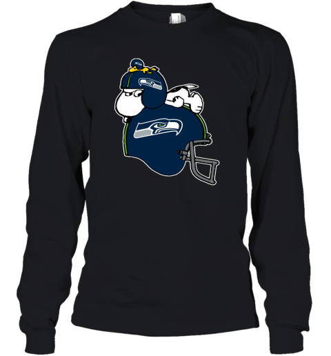 Snoopy And Woodstock Resting On Seattle Seahawks Helmet Youth Long Sleeve