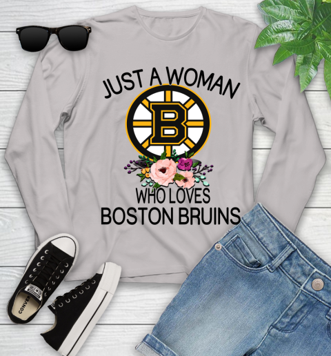 NHL Just A Woman Who Loves Boston Bruins Hockey Sports Youth Long Sleeve 9