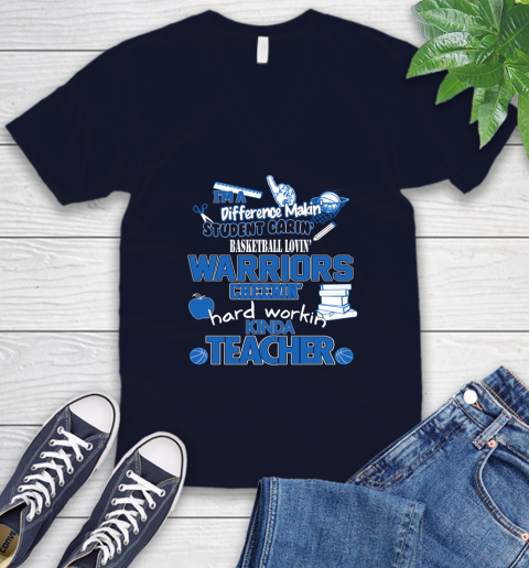 Golden State Warriors NBA I'm A Difference Making Student Caring Basketball Loving Kinda Teacher V-Neck T-Shirt 2