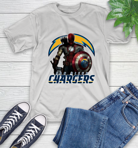 NFL Captain America Thor Spider Man Hawkeye Avengers Endgame Football San Diego Chargers T-Shirt