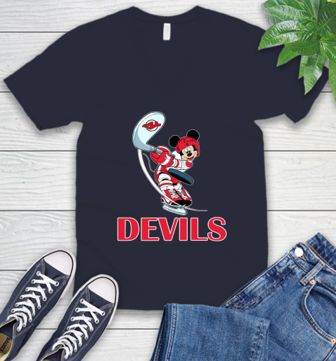 NHL Hockey New Jersey Devils Cheerful Mickey Mouse Shirt V-Neck T-Shirt 3