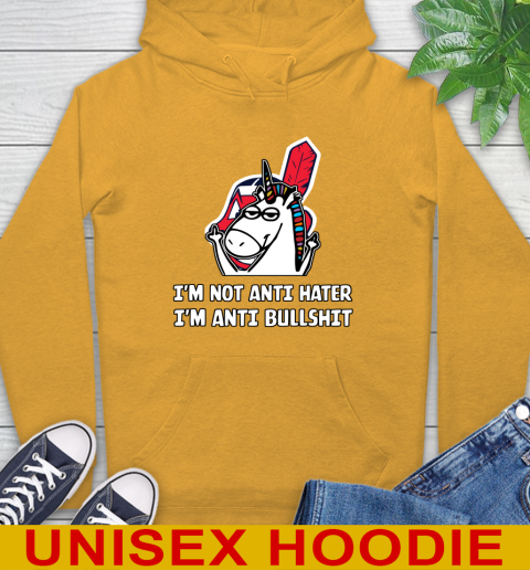 Cleveland Indians MLB Baseball Unicorn I'm Not Anti Hater I'm Anti Bullshit Hoodie 3