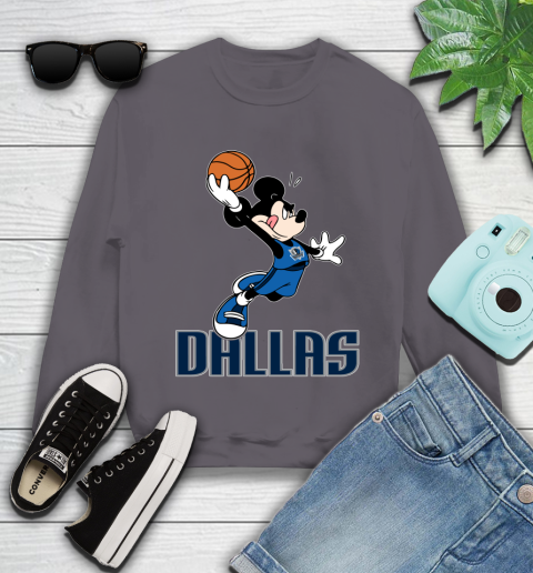 NBA Basketball Dallas Mavericks Cheerful Mickey Mouse Shirt Youth Sweatshirt 5