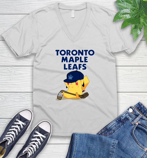 NHL Pikachu Hockey Sports Toronto Maple Leafs V-Neck T-Shirt