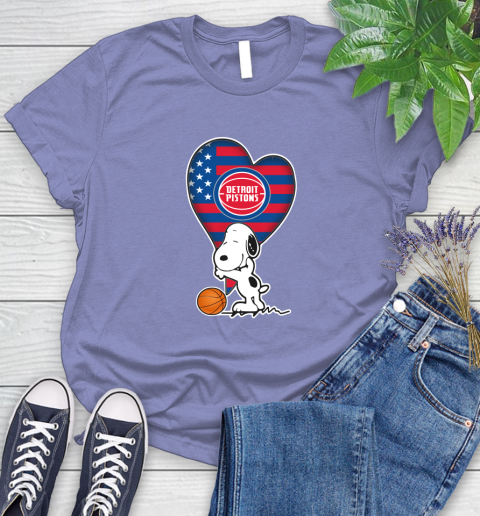 Detroit Pistons NBA Basketball The Peanuts Movie Adorable Snoopy Women's T-Shirt 11
