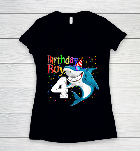 Kids 4th Birthday Boy Shark Shirts 4 Jaw Some Four Tees Boys 4 Years Old Women's V-Neck T-Shirt