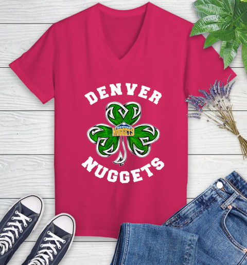 NBA Denver Nuggets Three Leaf Clover St Patrick's Day Basketball Sports Women's V-Neck T-Shirt 9