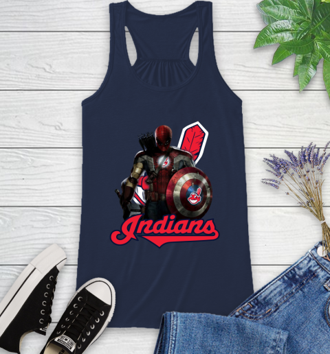 MLB Captain America Thor Spider Man Hawkeye Avengers Endgame Baseball Cleveland Indians Racerback Tank 10