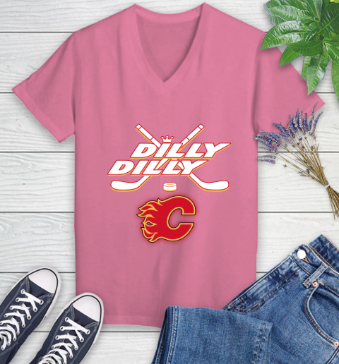 NHL Calgary Flames Dilly Dilly Hockey Sports Women's V-Neck T-Shirt 13