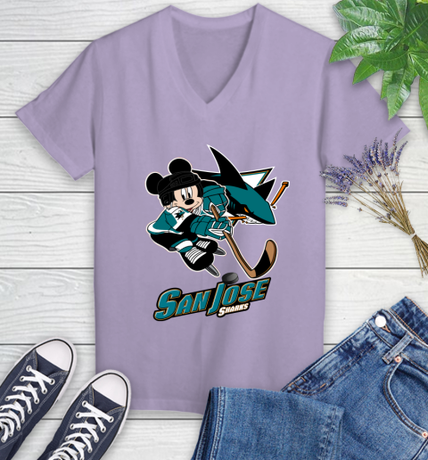 NHL San Jose Sharks Mickey Mouse Disney Hockey T Shirt Women's V-Neck T-Shirt 14
