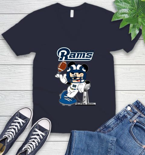 NFL Los Angeles Rams Mickey Mouse Disney Super Bowl Football T Shirt V-Neck T-Shirt 3
