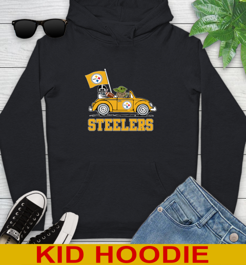 NFL Football Pittsburgh Steelers Darth Vader Baby Yoda Driving Star Wars Shirt Youth Hoodie 2