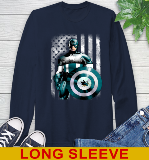 San Jose Sharks NHL Hockey Captain America Marvel Avengers American Flag Shirt Long Sleeve T-Shirt 3