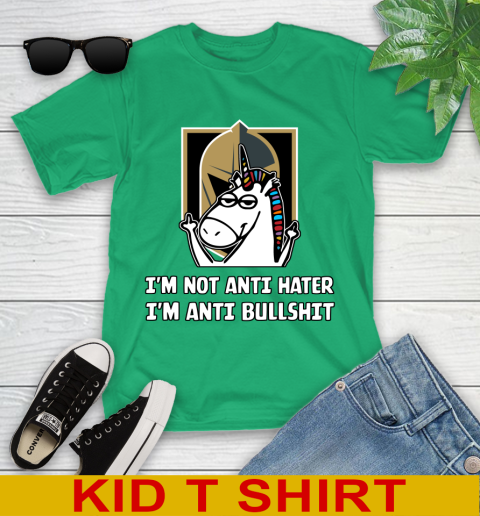 Vegas Golden Knights NHL Hockey Unicorn I'm Not Anti Hater I'm Anti Bullshit Youth T-Shirt 6