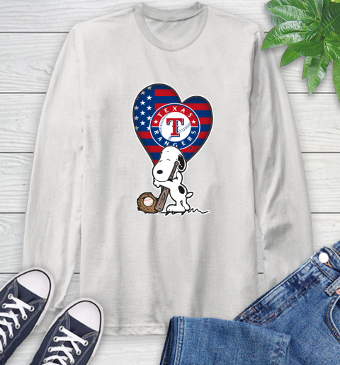 Texas Rangers MLB Baseball The Peanuts Movie Adorable Snoopy Long Sleeve T-Shirt