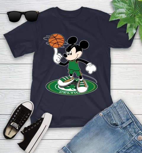 NBA Basketball Boston Celtics Cheerful Mickey Disney Shirt Youth T-Shirt 3
