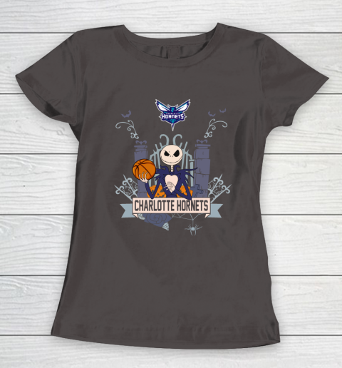 NBA Charlotte Hornets Basketball Jack Skellington Halloween Women's T-Shirt 7