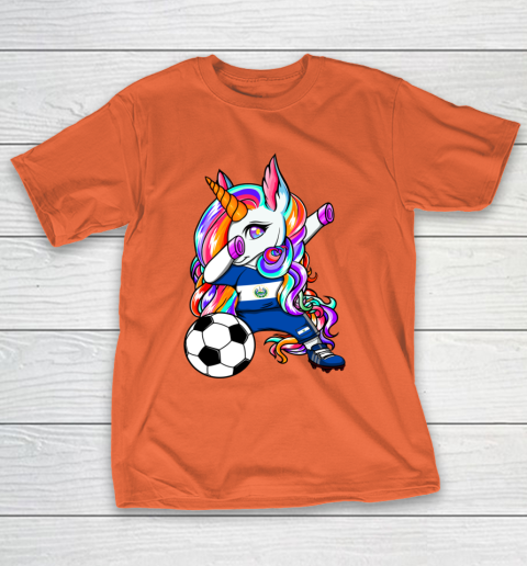 Dabbing Unicorn El Salvador Soccer Fans Jersey Flag Football T-Shirt 5