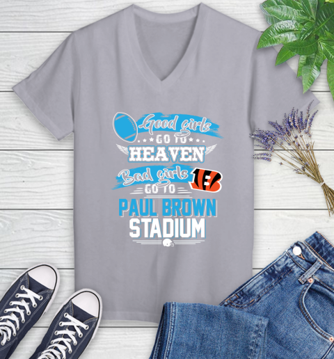 Cincinnati Bengals NFL Bad Girls Go To Paul Brown Stadium Shirt Women's V-Neck T-Shirt 4