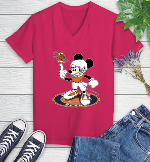 NFL Football Chicago Bears Cheerful Mickey Disney Shirt Women's V-Neck T-Shirt 8