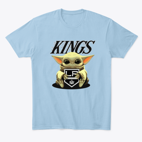 5oe5 baby yoda hugs the los angeles kings classic t shirt 2 front light blue