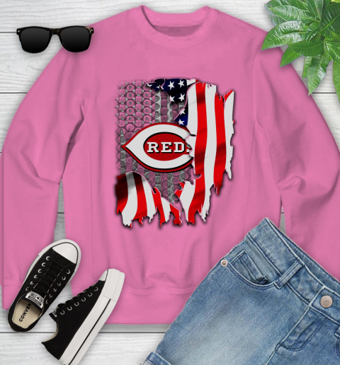 Cincinnati Reds MLB Baseball American Flag Youth Sweatshirt 6