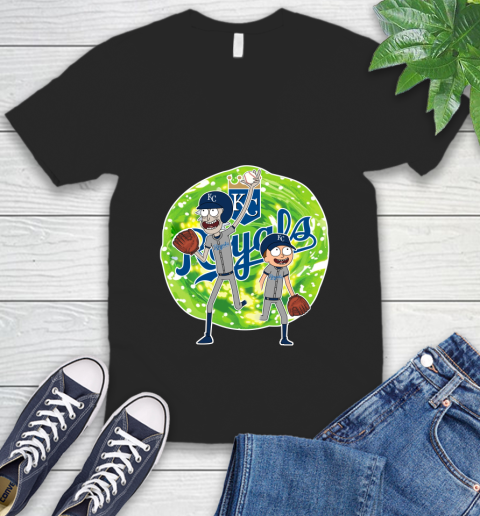 MLB Kansas City Royals Rick And Morty Baseball Sports V-Neck T-Shirt 2