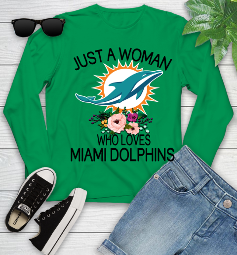 NFL Just A Woman Who Loves Miami Dolphins Football Sports Youth Long Sleeve 4