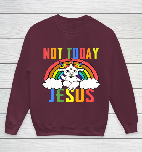 Unicorn Rainbow Not Today Jesus Premium Youth Sweatshirt 5