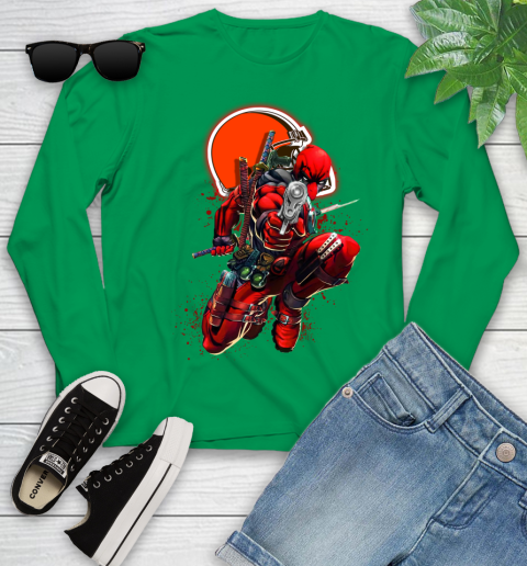 NFL Deadpool Marvel Comics Sports Football Cleveland Browns Youth Long Sleeve 6