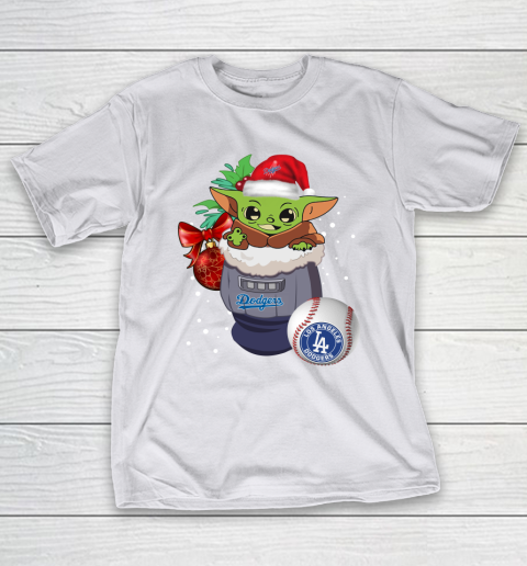 Los Angeles Dodgers Christmas Baby Yoda Star Wars Funny Happy MLB T-Shirt 12