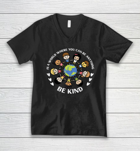 In A World Be Kind Kids Earth Anti Bullying Unity Day Orange V-Neck T-Shirt