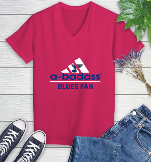 NHL A Badass St.Louis Blues Fan Adidas Hockey Sports Women's V-Neck T-Shirt 9