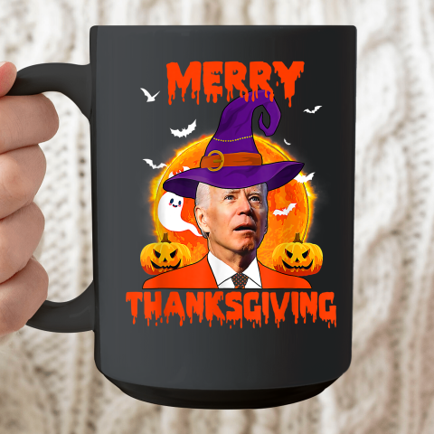 Funny Joe Biden Merry Thanksgiving Confused Happy Halloween Ceramic Mug 15oz
