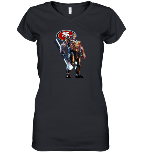 NFL Thanos Marvel Avengers Endgame Football San Francisco 49ers Women's V-Neck T-Shirt