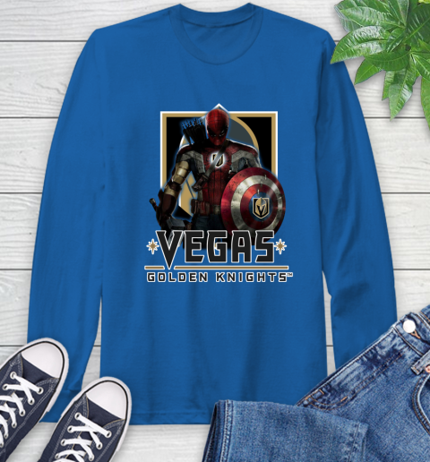NHL Captain America Thor Spider Man Hawkeye Avengers Endgame Hockey Vegas Golden Knights Long Sleeve T-Shirt 9