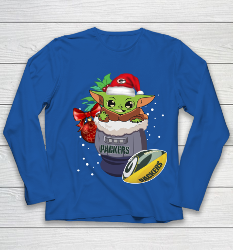 Green Bay Packers Christmas Baby Yoda Star Wars Funny Happy NFL Youth Long Sleeve 9