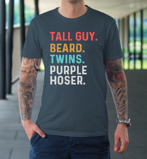 Tall guy beard twins purple hoser shirt best sale