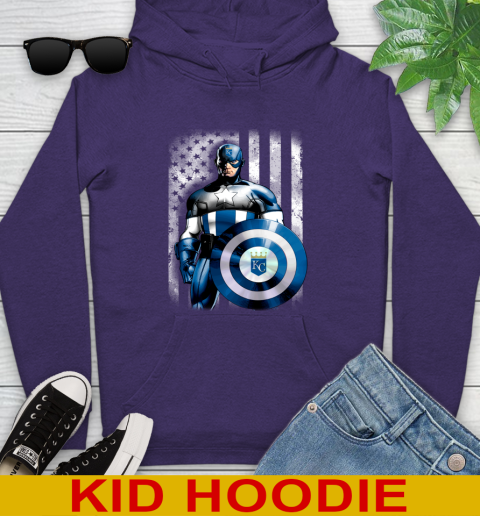 Kansas City Royals MLB Baseball Captain America Marvel Avengers American Flag Shirt Youth Hoodie 5