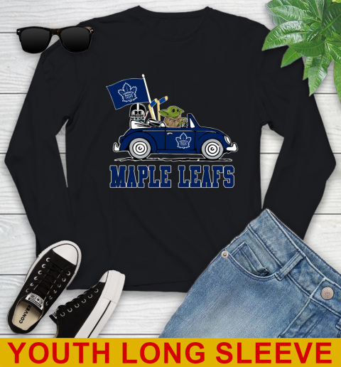 NHL Hockey Toronto Maple Leafs Darth Vader Baby Yoda Driving Star Wars Shirt Youth Long Sleeve 2