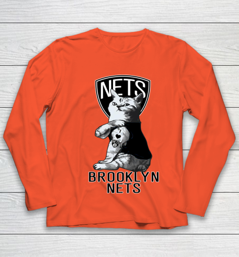 NBA Basketball My Cat Loves Brooklyn Nets Youth Long Sleeve 3