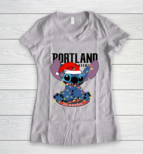 Portland Trail Blazers NBA noel stitch Basketball Christmas Women's V-Neck T-Shirt