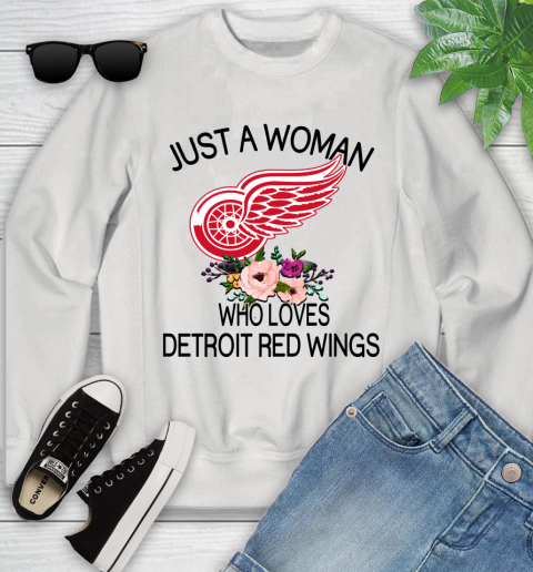 NHL Just A Woman Who Loves Detroit Red Wings Hockey Sports Youth Sweatshirt