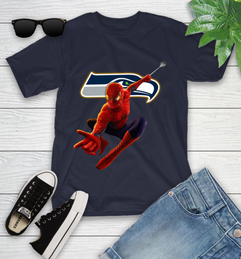 NFL Spider Man Avengers Endgame Football Seattle Seahawks Youth T-Shirt 3