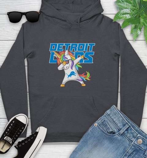 Detroit Lions NFL Football Funny Unicorn Dabbing Sports Youth Hoodie 8