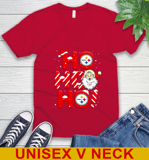 Pittsburgh Steelers NFL Football Ho Ho Ho Santa Claus Merry Christmas Shirt V-Neck T-Shirt 6