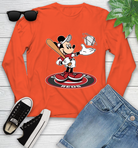 MLB Baseball Cincinnati Reds Cheerful Mickey Disney Shirt Youth Long Sleeve 4