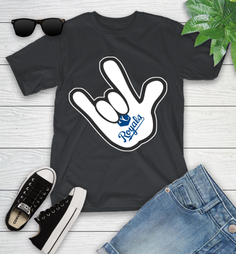 Kansas City Royals MLB Baseball Mickey Rock Hand Disney Youth T-Shirt 2