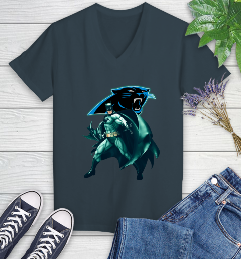 NFL Batman Football Sports Carolina Panthers Women's V-Neck T-Shirt 8