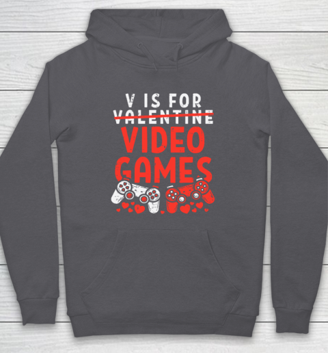 V Is For Video Games Funny Valentines Day Gamer Hoodie 4